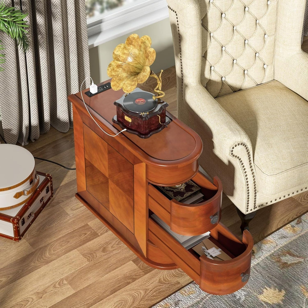 Solid Wood Chairside End Table, Two-Drawer Narrow Side Table Slim - image 38