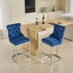 Contemporary Set of 2 Bar Stools with Button-Tufted Back and Studded Trim, Chrome Metal Base - Ideal for Dining Room, Living Room, and Bedroom - image 22
