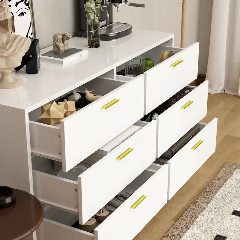 Elegant 6-Drawer Double Dresser with Gold Accents for Stylish Bedroom Storage - image 12