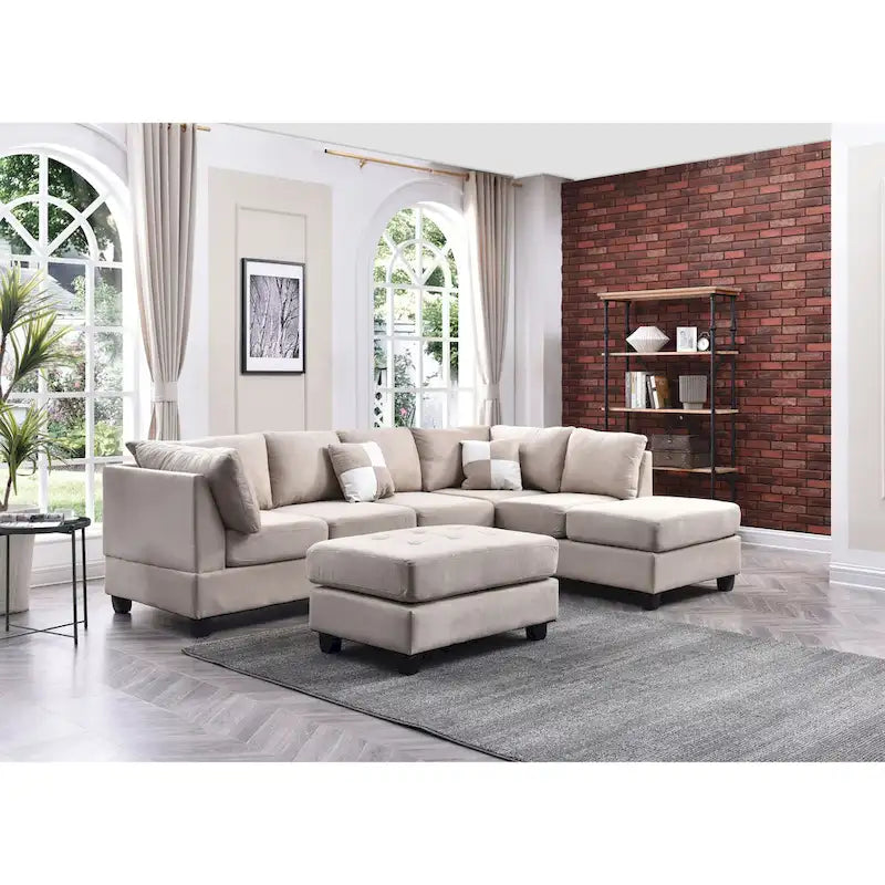 Malone 111-Inch Suede 4-Seater Sectional Sofa with Two Throw Pillows - Dimensions: 111L x 78W x 34H - image 17