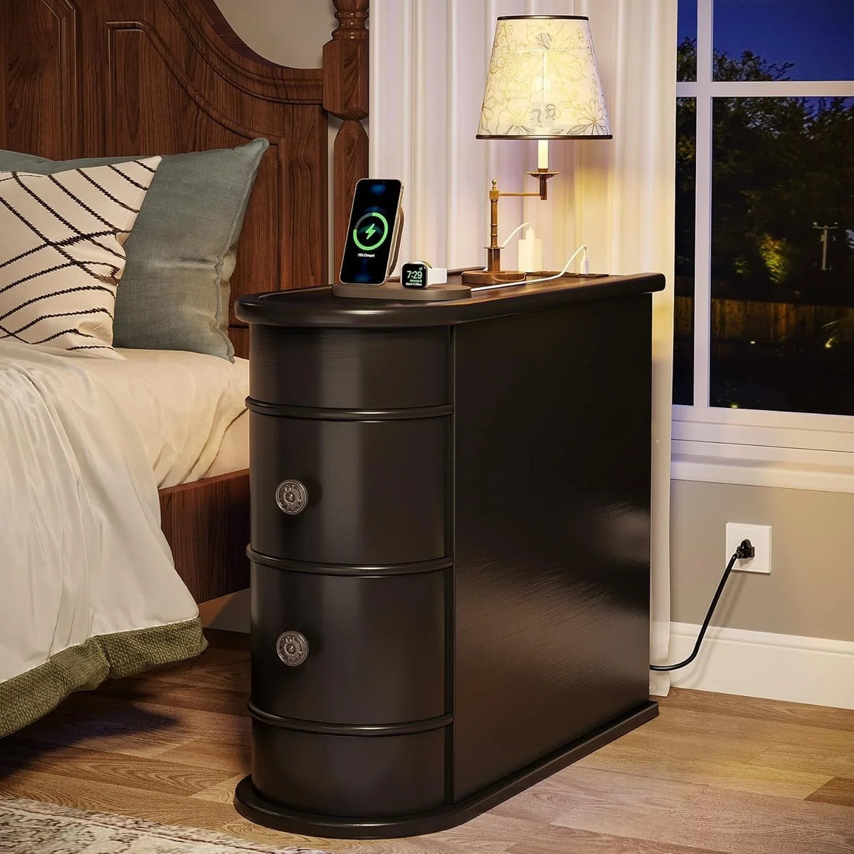 Solid Wood Chairside End Table, Two-Drawer Narrow Side Table Slim - image 24