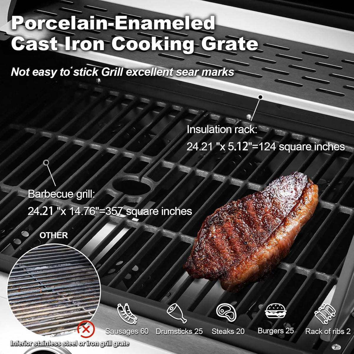Upgraded 4 Burner BBQ Propane Gas Grill with Cast Iron Grates & Side Stove, 44,000 BTU Stainless Steel Burner Barbecue Grill for Patio, Camping, Outdoor Cooking. - image 55