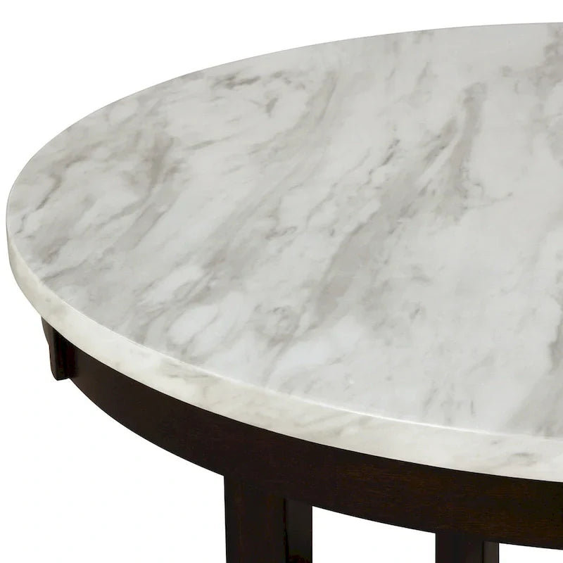 Kate 47-Inch Round Dining Table with Faux Marble Surface in White and Brown - image 4