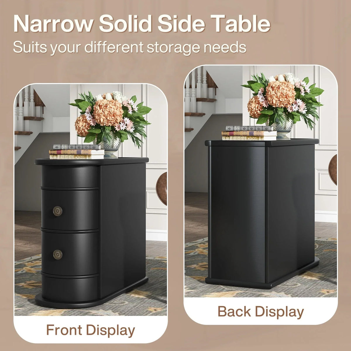 Solid Wood Chairside End Table, Two-Drawer Narrow Side Table Slim - image 32