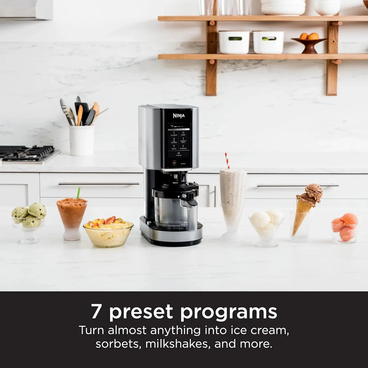 Ninja NC301 CREAMi Ice Cream Maker, for Gelato, Mix-ins, Milkshakes, Sorbet, Smoothie Bowls & More, 7 One-Touch Programs, with (2) Pint Containers & Lids, Compact Size, Perfect for Kids, Silver - image 4