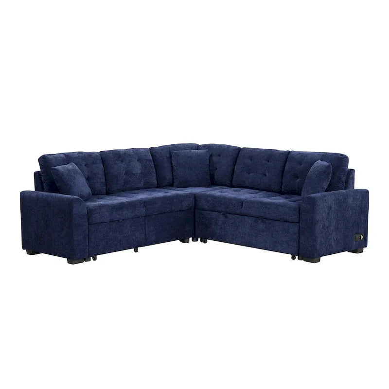 82.6-Inch L-Shaped Sleeper Sofa with Pull-Out Feature, Wheels, USB Ports, and Power Sockets - Dimensions: 82.6W x 82.6D x 33H - image 1