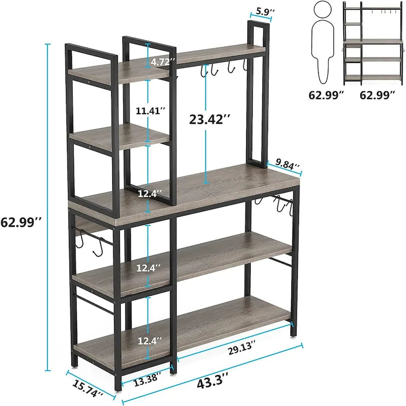 43-Inch Kitchen Bakers Rack with Microwave Stand - 5-Tier Utility Storage Shelf and 10 Hooks for Kitchen and Living Room - image 19