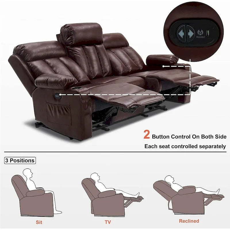 MCombo Faux Leather Electric Reclining Sofa with Heat and Massage - Models 6095/6075/6077 - image 37