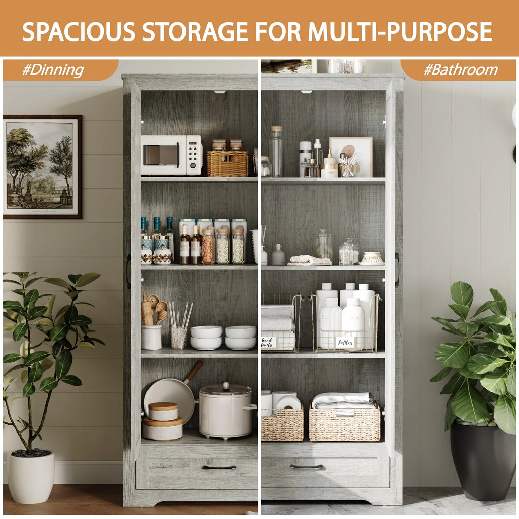 YouTrend 69" Tall Kitchen Pantry,Farmhouse Storage Cabinet with 2 Barn Doors 4 Adjustable Shelves and Large Drawer for Dining Room,Living Room,Bathroom,White - image 13
