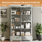 YouTrend 69" Tall Kitchen Pantry,Farmhouse Storage Cabinet with 2 Barn Doors 4 Adjustable Shelves and Large Drawer for Dining Room,Living Room,Bathroom,White - image 13