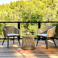 Patio Furniture Set 3-Piece Outside Bistro Set Handwoven Rattan Wicker Chairs with Waterproof Cushions Tempered Glass Table Outdoor Conversation Set for Porch Brown & Light Grey - image 1