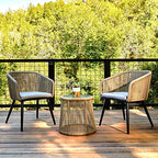 Patio Furniture Set 3-Piece Outside Bistro Set Handwoven Rattan Wicker Chairs with Waterproof Cushions Tempered Glass Table Outdoor Conversation Set for Porch Brown & Light Grey - image 1
