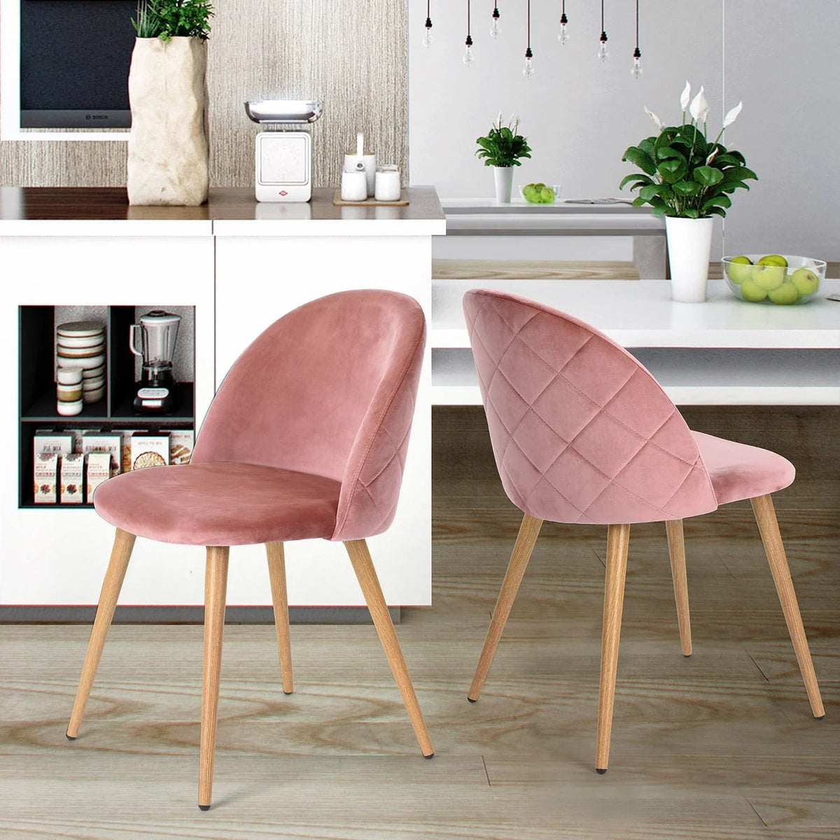 Homy Casa Velvet Upholstered Dining Chairs Set of 2 with Backrest for Kitchen, Rose - image 2