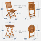 Best Choice Products 3-Piece Acacia Wood Bistro Set, Folding Patio Furniture w/ 2 Chairs, Table - Natural - image 2