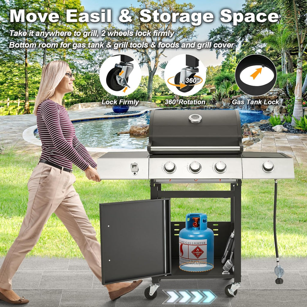 Upgraded 4 Burner BBQ Propane Gas Grill with Cast Iron Grates & Side Stove, 44,000 BTU Stainless Steel Burner Barbecue Grill for Patio, Camping, Outdoor Cooking. - image 45