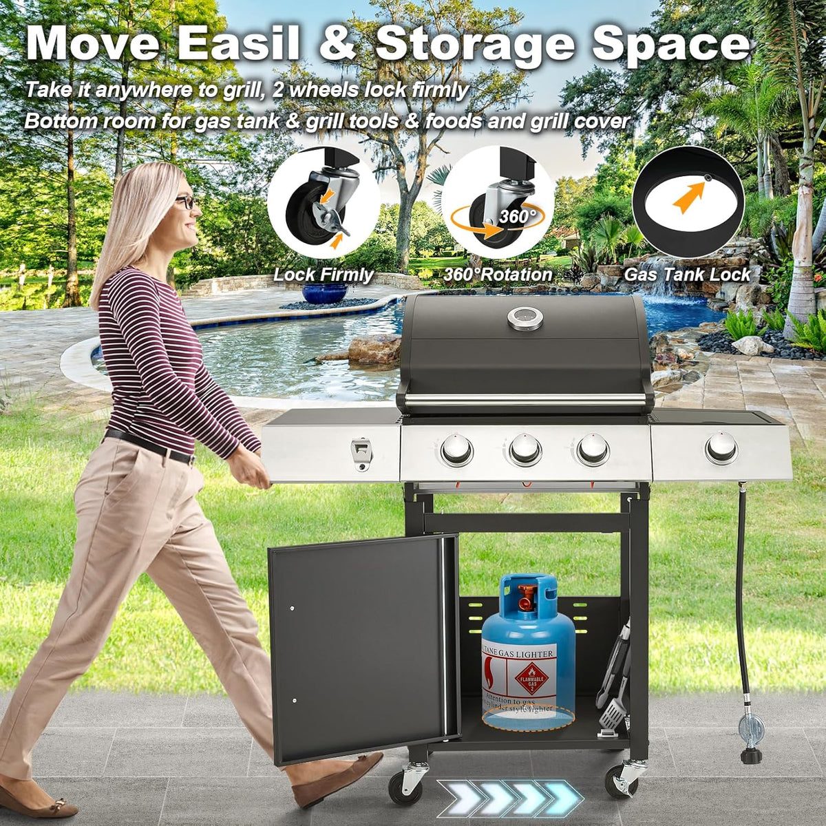 Upgraded 4 Burner BBQ Propane Gas Grill with Cast Iron Grates & Side Stove, 44,000 BTU Stainless Steel Burner Barbecue Grill for Patio, Camping, Outdoor Cooking. - image 45