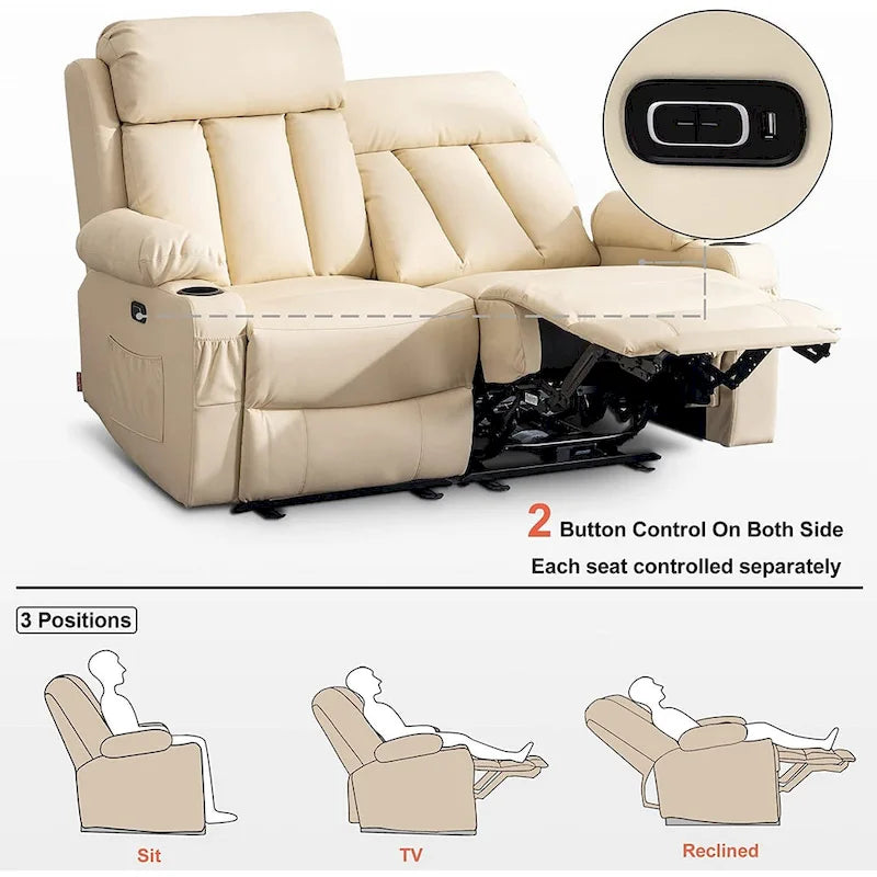 MCombo Faux Leather Electric Reclining Sofa with Heat and Massage - Models 6095/6075/6077 - image 13