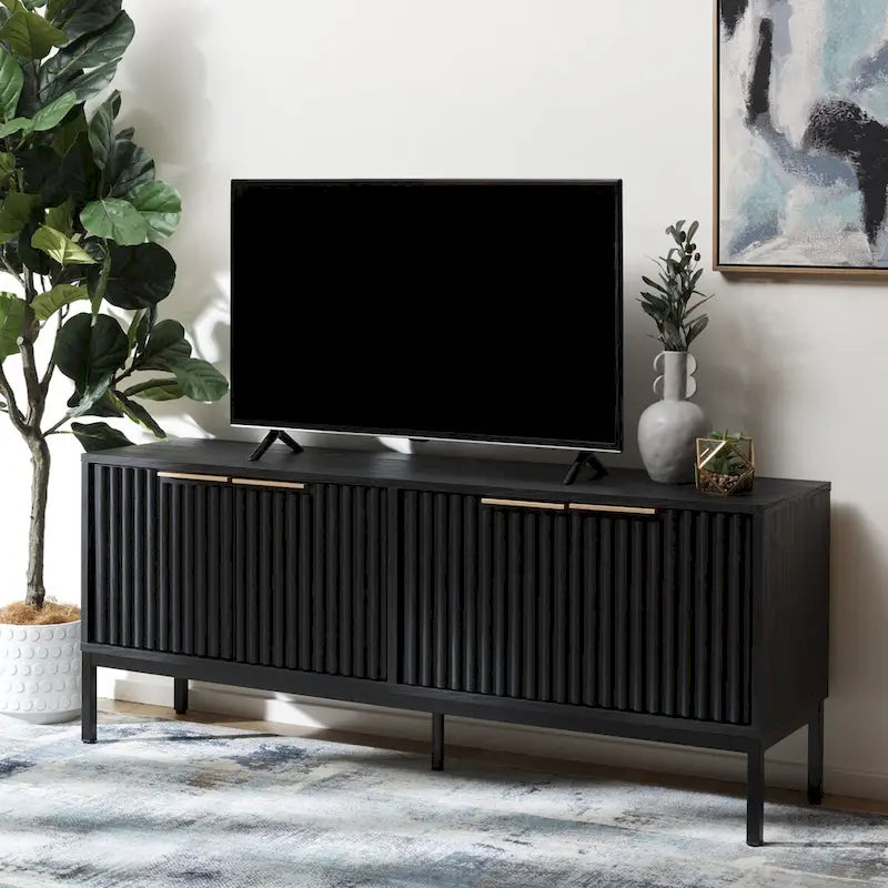 Mid Century TV Stand with Tambour Doors and Storage Drawers - image 3