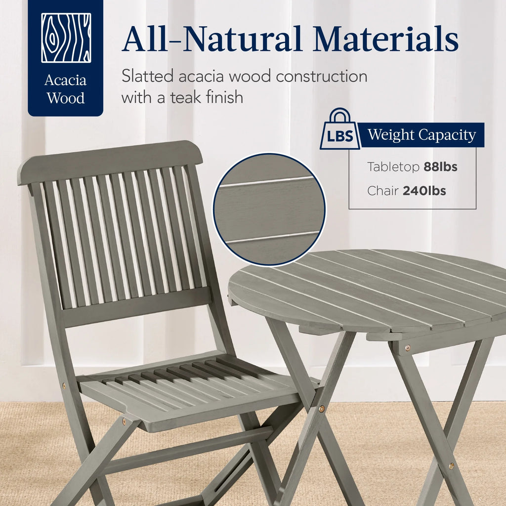 Best Choice Products 3-Piece Acacia Wood Bistro Set, Folding Patio Furniture w/ 2 Chairs, Table - Natural - image 41