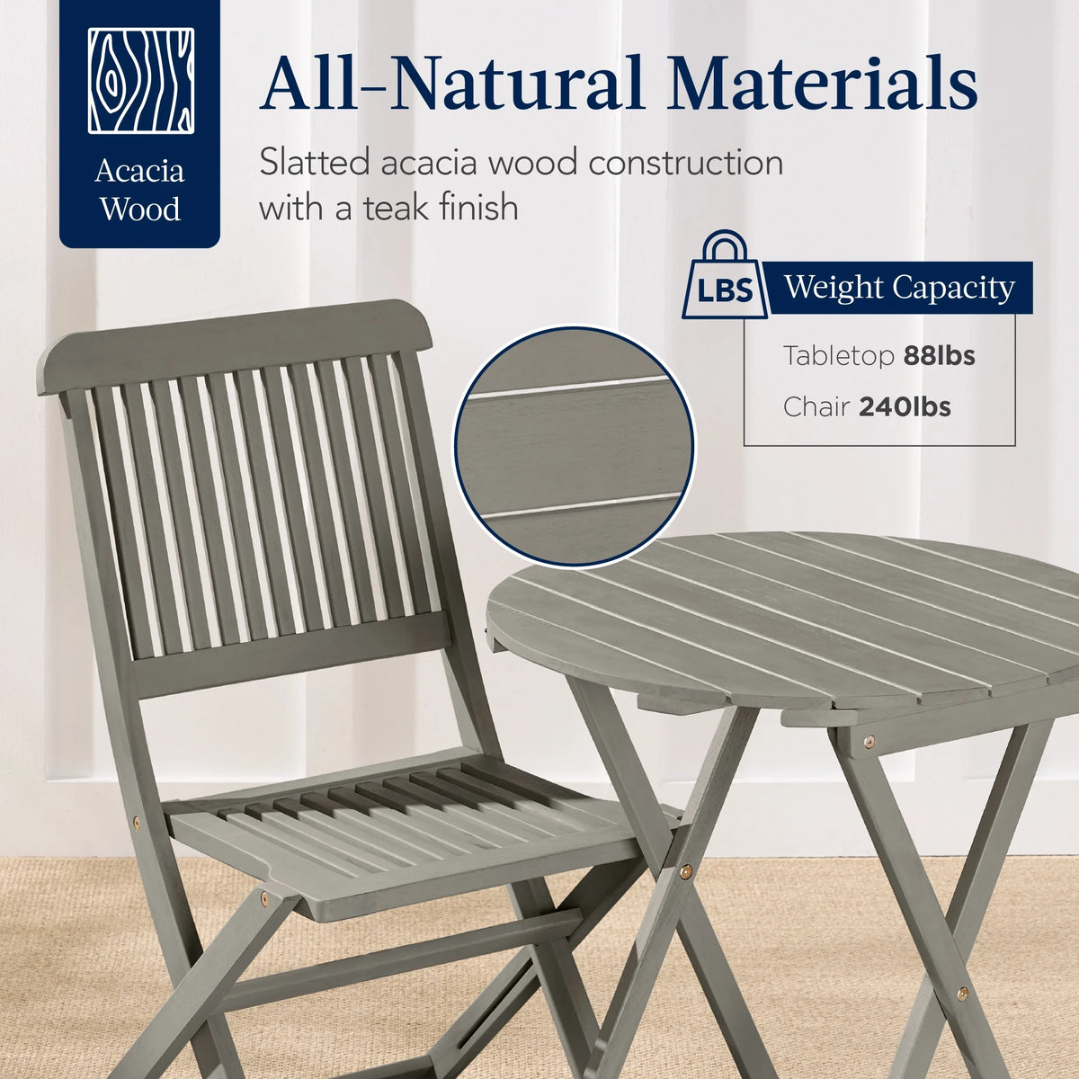 Best Choice Products 3-Piece Acacia Wood Bistro Set, Folding Patio Furniture w/ 2 Chairs, Table - Natural - image 41