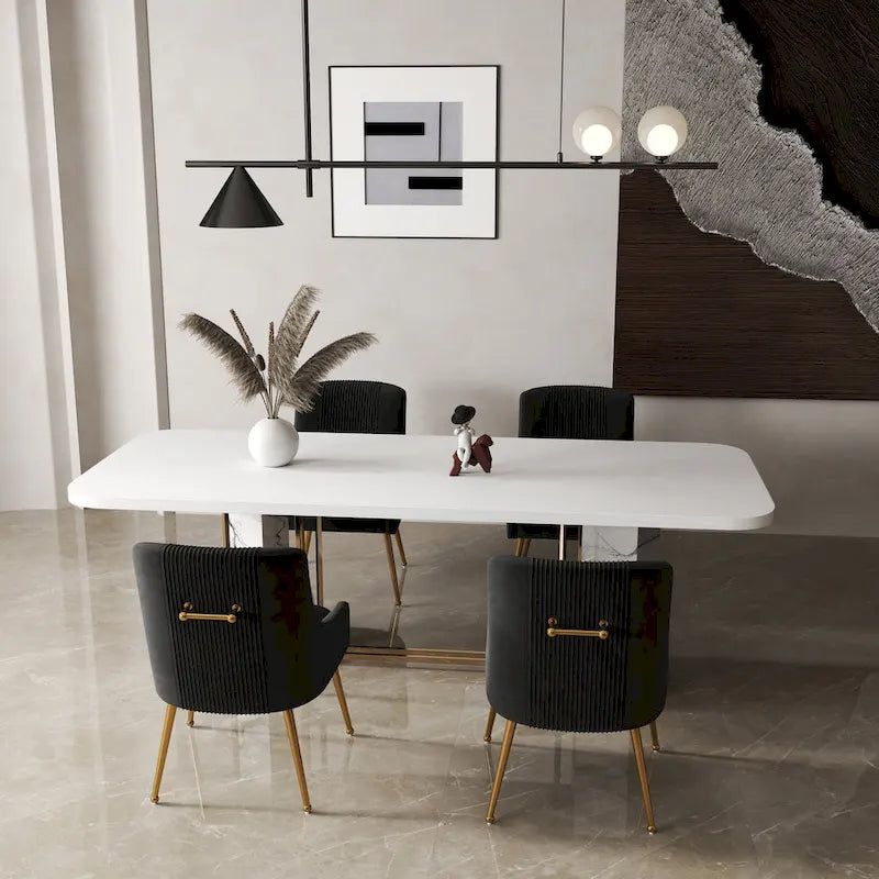 SEYNAR Set of 4 Modern Glam Boucle Velvet Dining or Vanity Chairs with Rear Handle - image 3