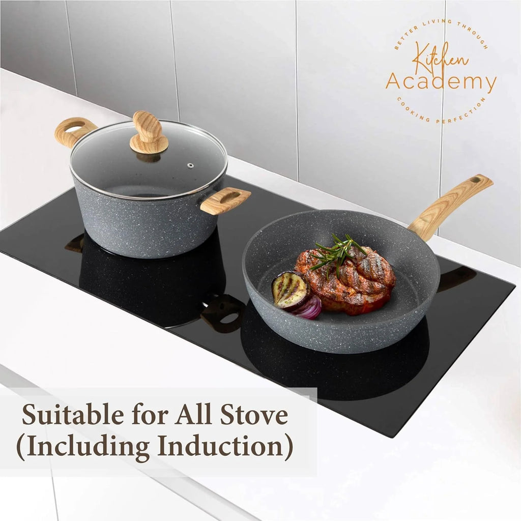 Kitchen Academy Induction Cookware Sets - 12 Piece Green Cooking Pan Set, Granite Nonstick Pots and Pans Set - image 12