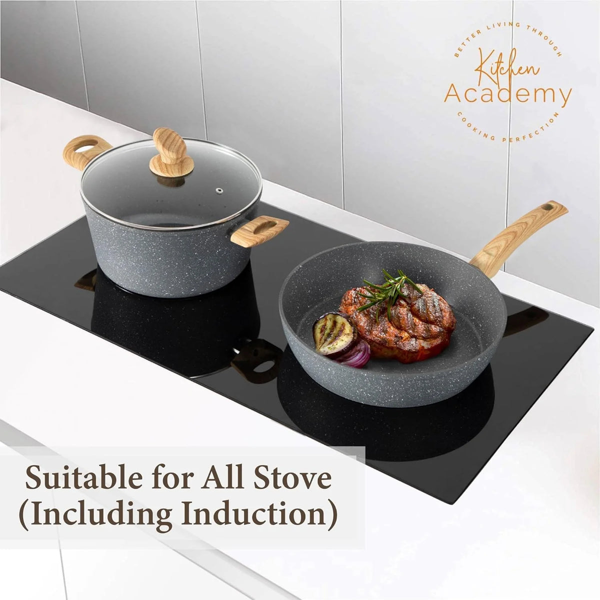 Kitchen Academy Induction Cookware Sets - 12 Piece Green Cooking Pan Set, Granite Nonstick Pots and Pans Set - image 12