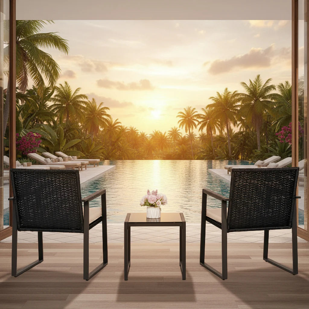 Outdoor Wicker Bistro Set with 2 Chairs & Table - image 2