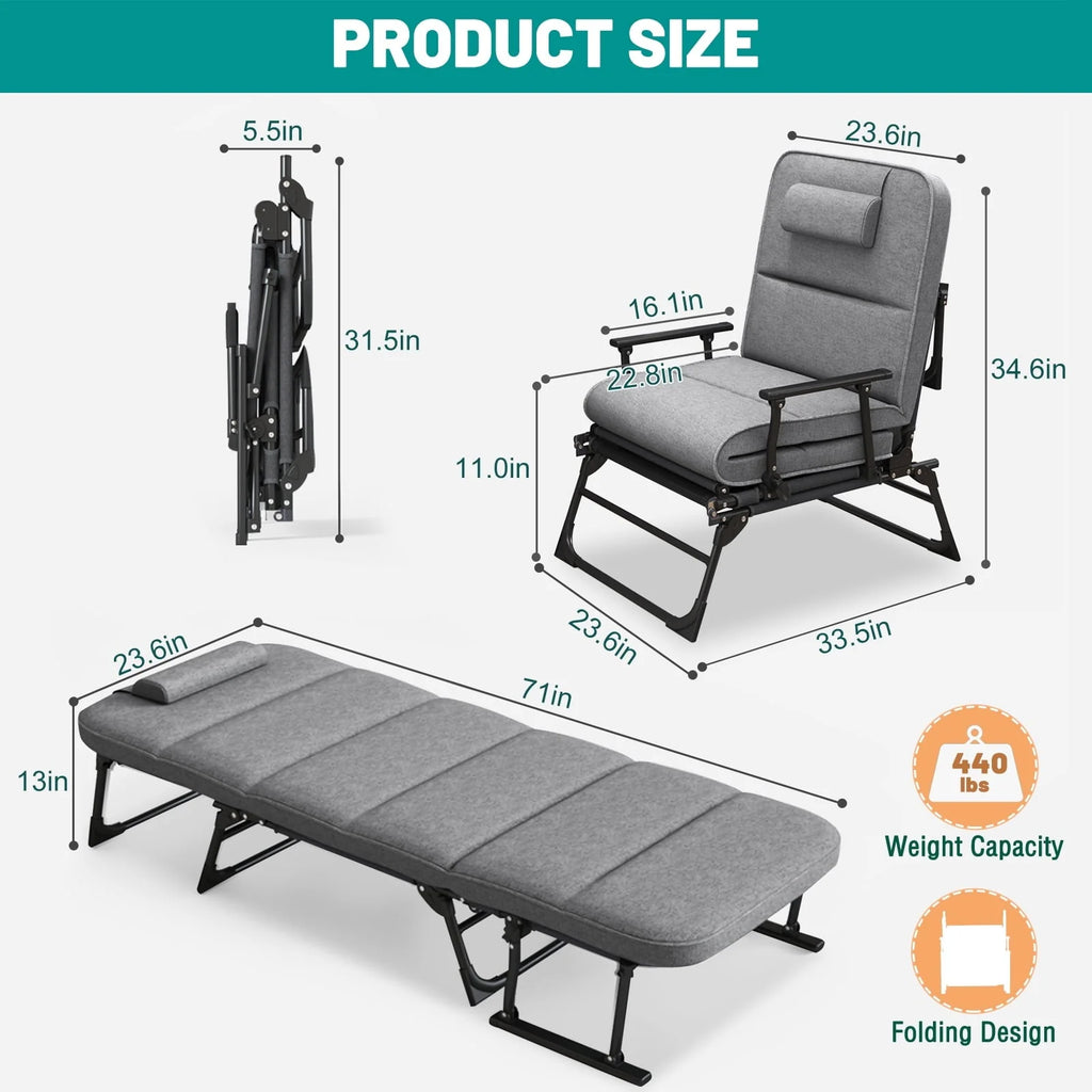 FICISOG Portable Beds Frame with Mattress, Foldaway Rest Cots for Adults Kids, Gray - image 5