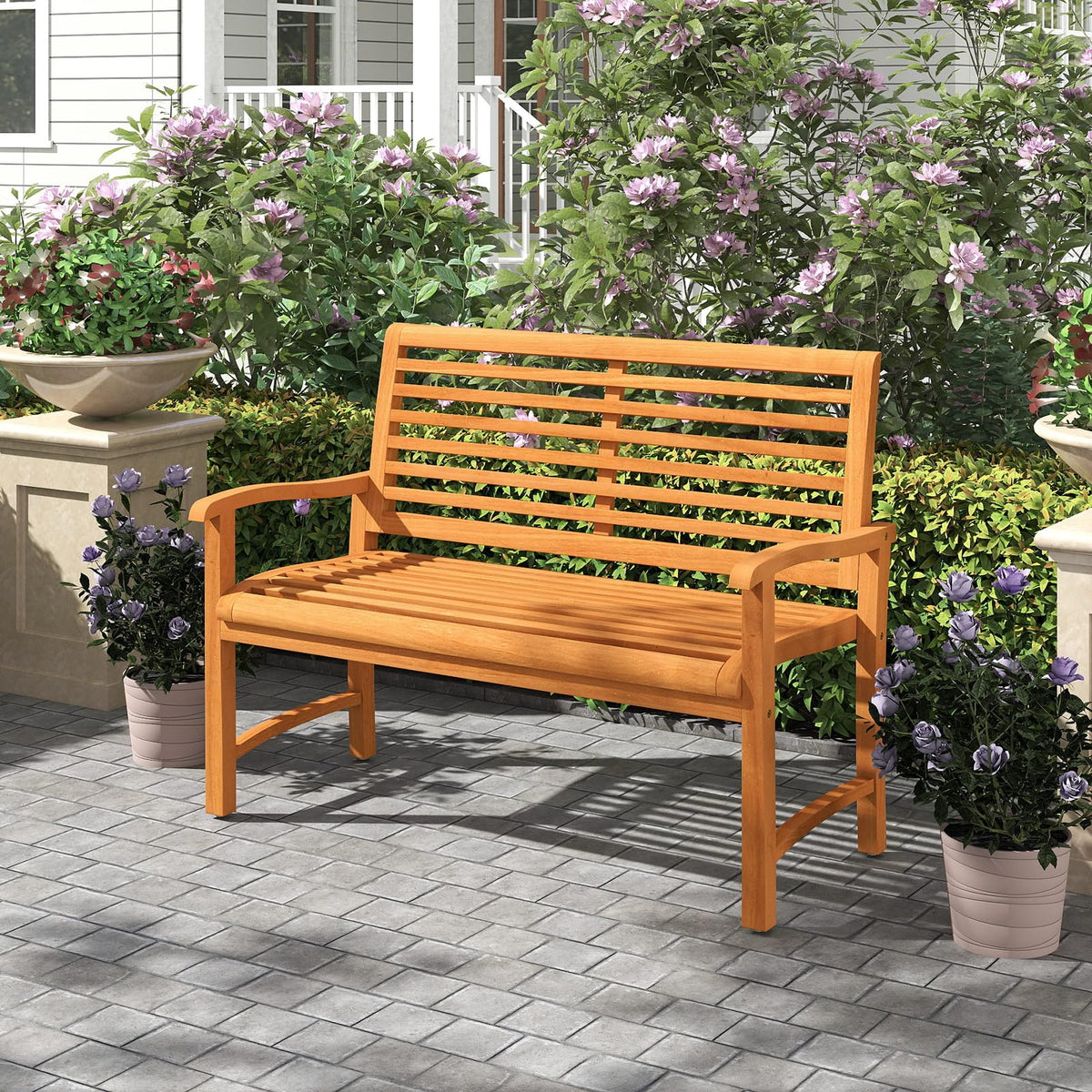 Tangkula Patio Garden Park Bench with Slatted Backrest & Seat - image 2