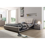 Olivia Contemporary Button Tufted Faux Leather Platform Bed, Beige/Brown, Queen - image 1
