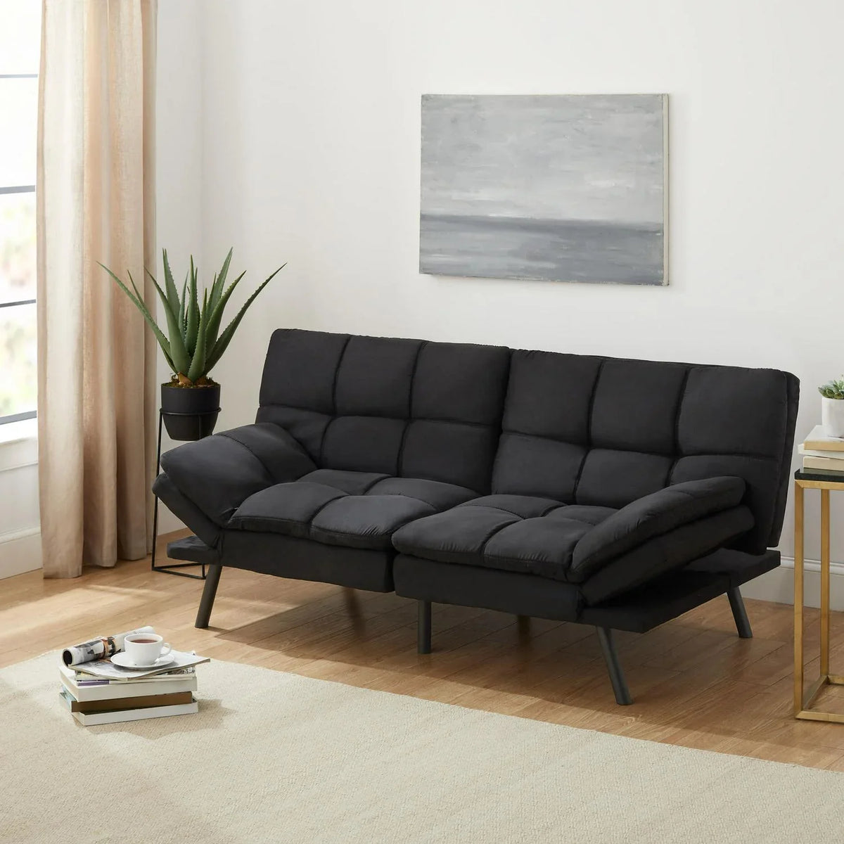Mainstays Memory Foam Futon, Black Faux Suede Fabric - image 1