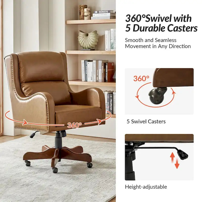 HULALA HOME Pete Adjustable Height Faux Leather Swivel Executive Chair with Tilt Mechanism - image 3