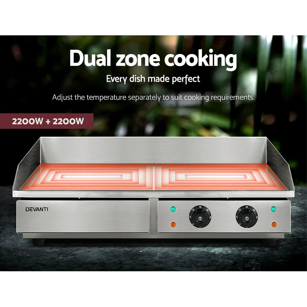 Devanti 73cm Commercial Electric Griddle BBQ Grill Plate 4400W Silver - image 6