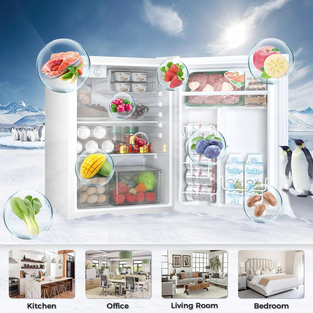 FREE VILLAGE 3.2 Cu.Ft. Mini Fridge with Freezer, Small Refrigerators with Adjustable Thermostat, Low Noise, Energy Saving, Compact Refrigerators for College Dorm, Office, Bedroom, Apartment, White - image 7