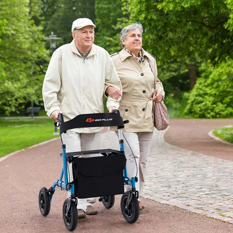 Foldable Rolling Walker with 9.5" All Terrain Pneumatic Wheel, Heavy Duty Height Adjustable Rollator Walker with Seat for Seniors - image 12