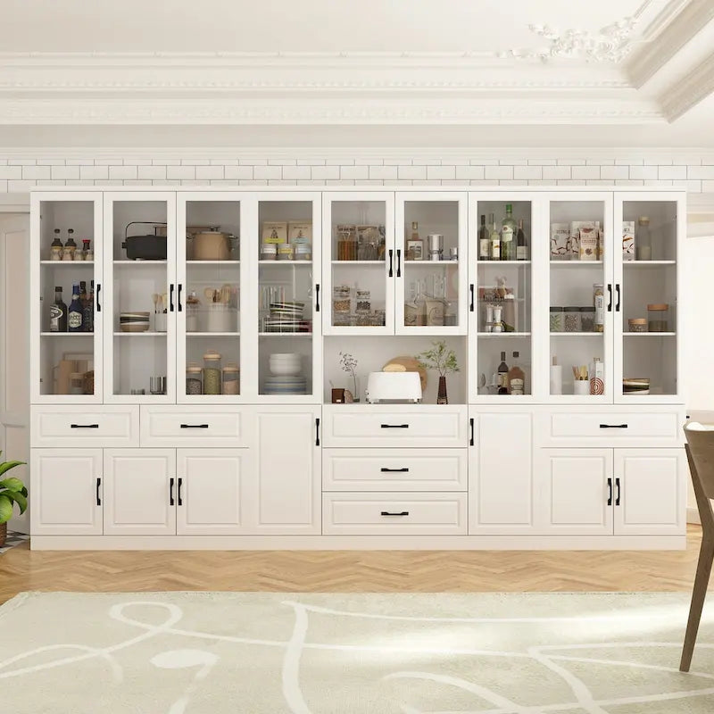 78.7-Inch Modular White Curio Cabinet with Glass Doors for Buffet Display - image 1