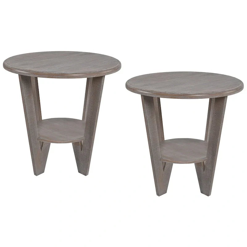 COZAYH Set of 2 Rustic Farmhouse End Tables with Storage Shelf - Vintage Grey French Country Accent Side Tables - image 7