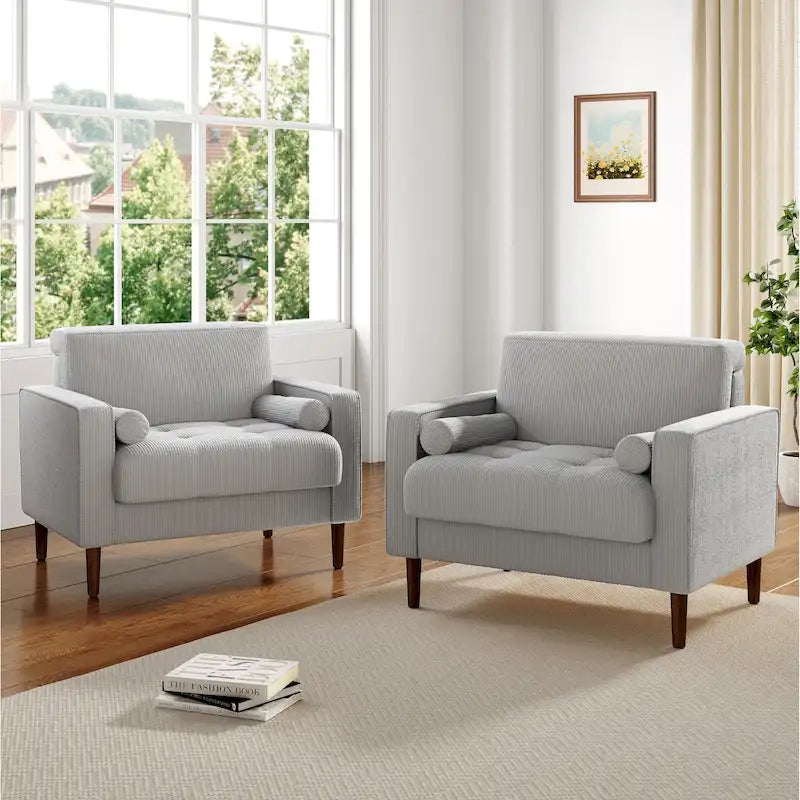 Set of 2 Modern Wide Armchairs in Corduroy - Accent Chairs - image 12