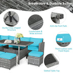 7 Pcs Rattan Patio Dining Furniture Sectional Sofa Set with Dining Table, Ottomans & Cushions - image 42