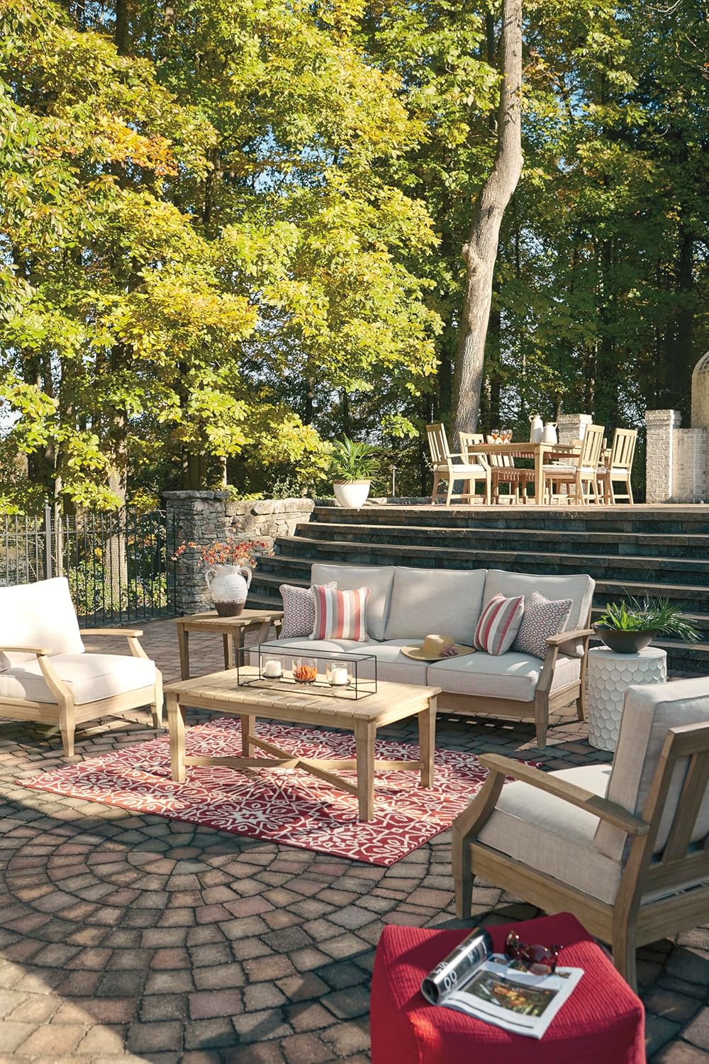 Signature Design by Ashley Clare View Coastal Outdoor Patio Eucalyptus Sofa with Cushions, Beige - image 49