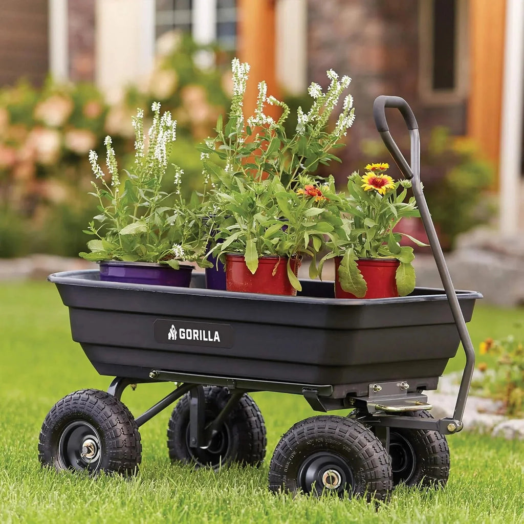 Heavy Duty Poly Utility Dump Wagon Garden Cart w/Pneumatic Tires, 6 Cu Ft - 1200 lb Capacity Outdoor Wheelbarrow for Yard, Landscaping & Gardening, Lawn Tractor or ATV Towable-Gorilla Carts - image 29