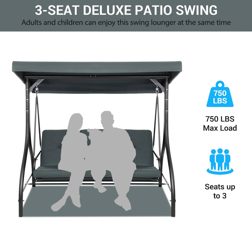 Pirecart 3 Person Patio Porch Swing Outdoor Converting Swing Glider Hammock with Adjustable Canopy, Cushions, Red - image 23