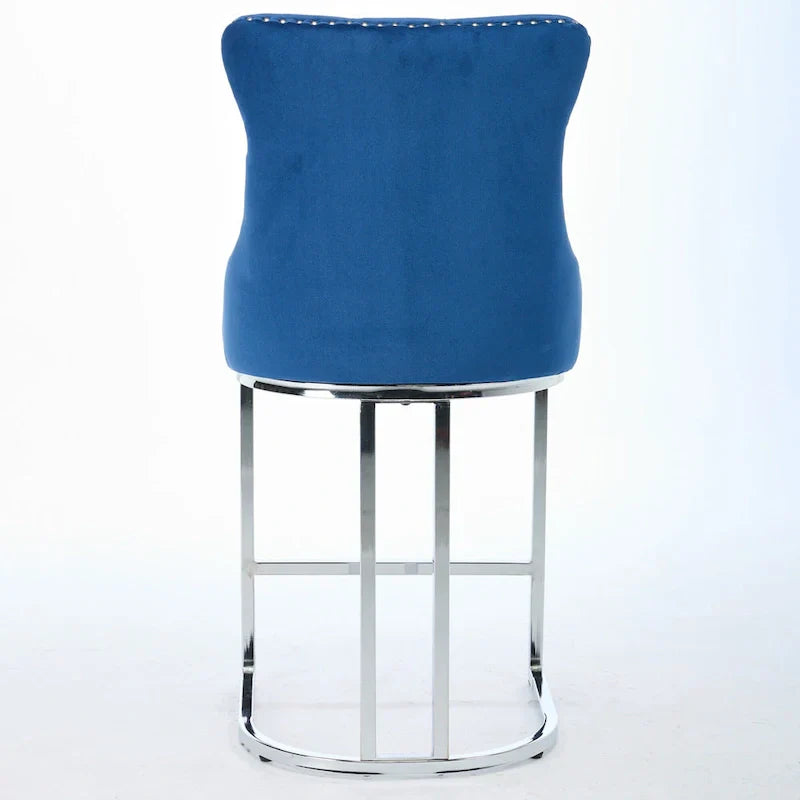 Contemporary Set of 2 Bar Stools with Button-Tufted Back and Studded Trim, Chrome Metal Base - Ideal for Dining Room, Living Room, and Bedroom - image 14