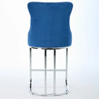 Contemporary Set of 2 Bar Stools with Button-Tufted Back and Studded Trim, Chrome Metal Base - Ideal for Dining Room, Living Room, and Bedroom - image 14