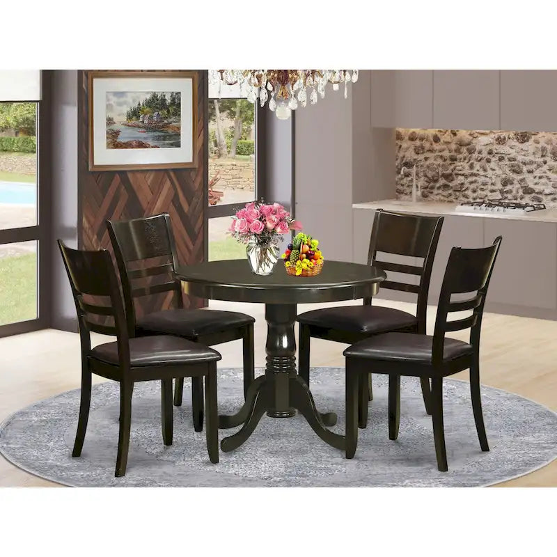 East West Furniture 5-Piece Round Dining Set - Cappuccino Kitchen Table with 4 Chairs (Seat Options Available) - image 1