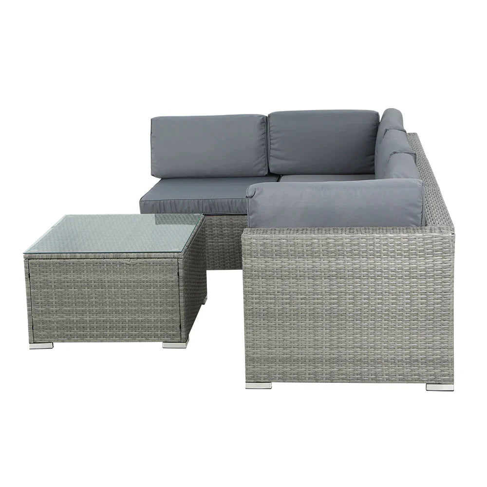 Gardeon 5-Piece Outdoor Sofa Set Wicker Couch Lounge Setting 4 Seater Grey - image 4
