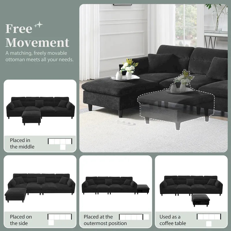 110-Inch L-Shaped 5-Seater Sectional Sofa with Removable Ottoman, Cloud Chenille Fabric, and 5 Cushions - image 27