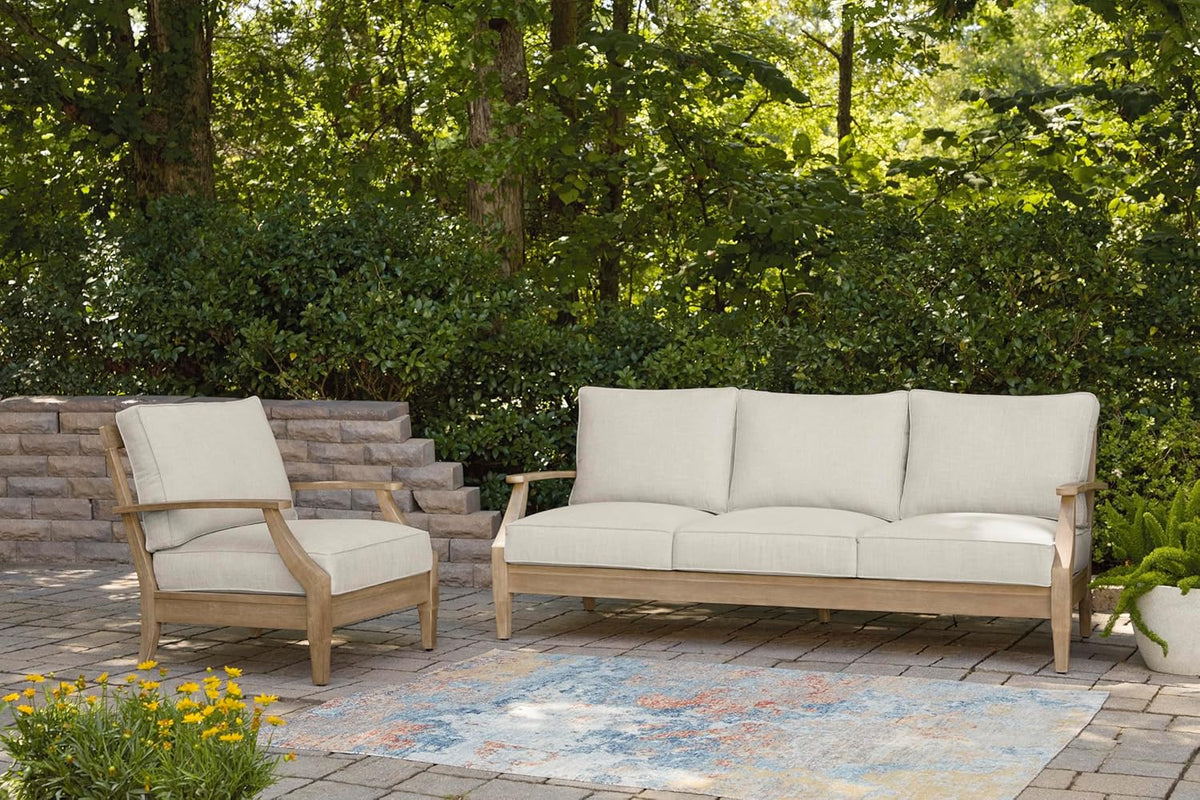 Signature Design by Ashley Clare View Coastal Outdoor Patio Eucalyptus Sofa with Cushions, Beige - image 75