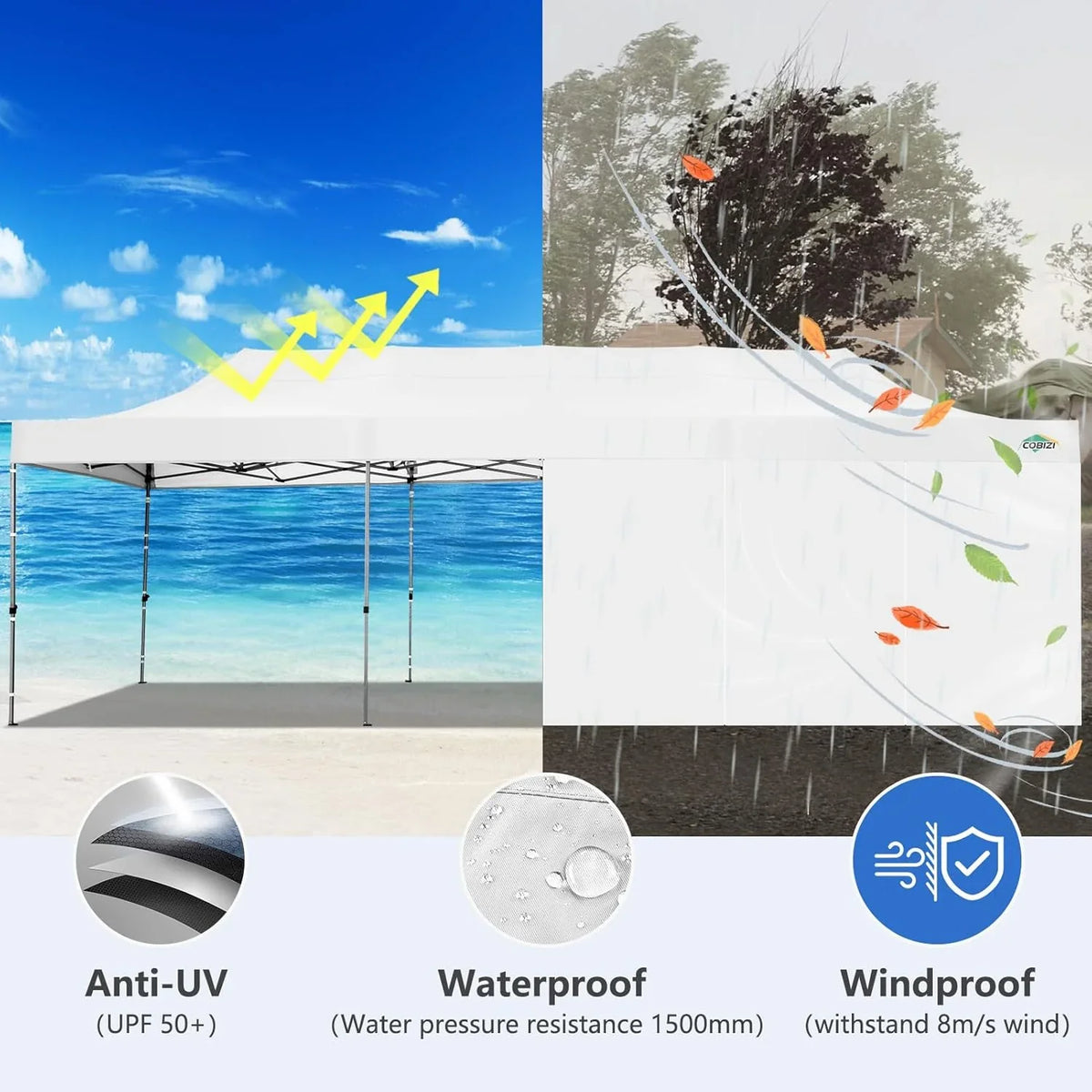 COBIZI 10x20 Heavy Duty Pop up Canopy Tent with 6 sidewalls Easy Up Commercial Outdoor Canopy Wedding Party Tents for Parties All Season Wind & Waterproof Gazebo with Roller Bag,Black(Frame Thickened) - image 92